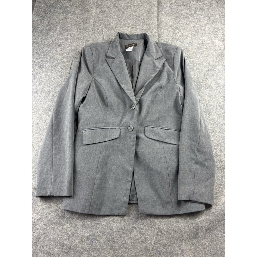 CHADWICKS Womens 12T Tall Blazer Two Button‎ Gray Jacket Career Preppy Office
